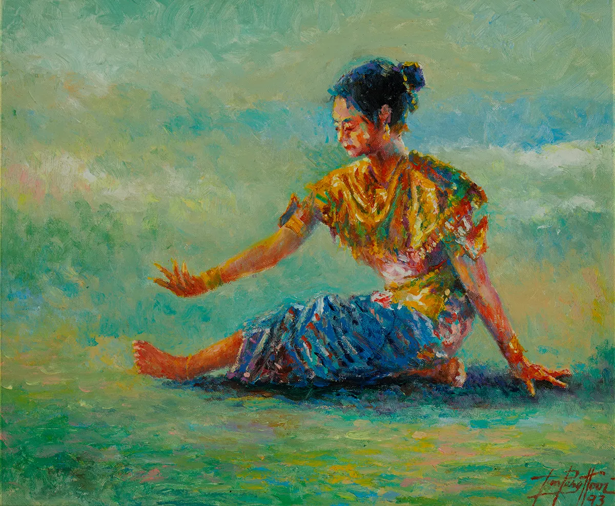 Oil painting of dancers in motion.
