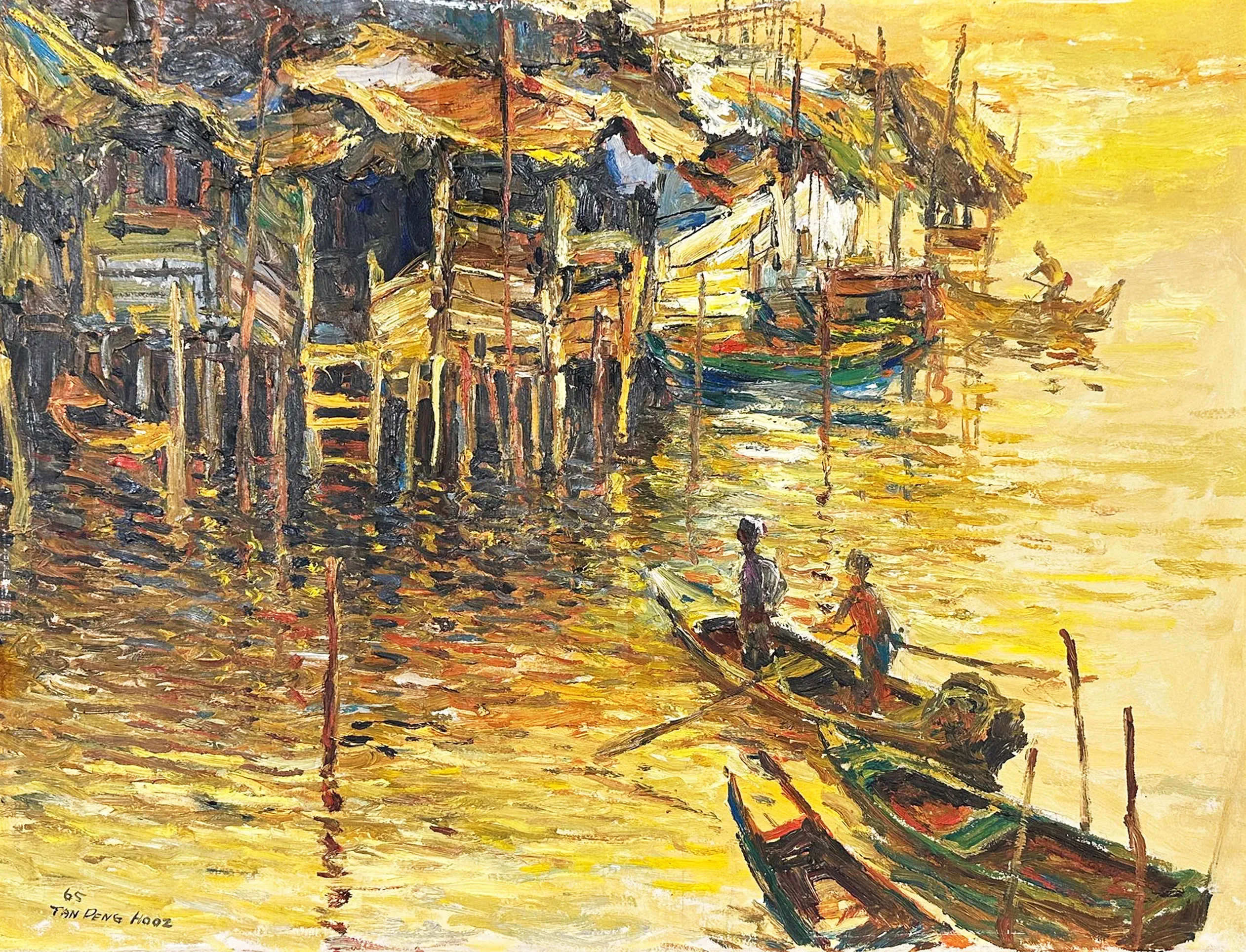 Oil painting of a fishing village in Penang.