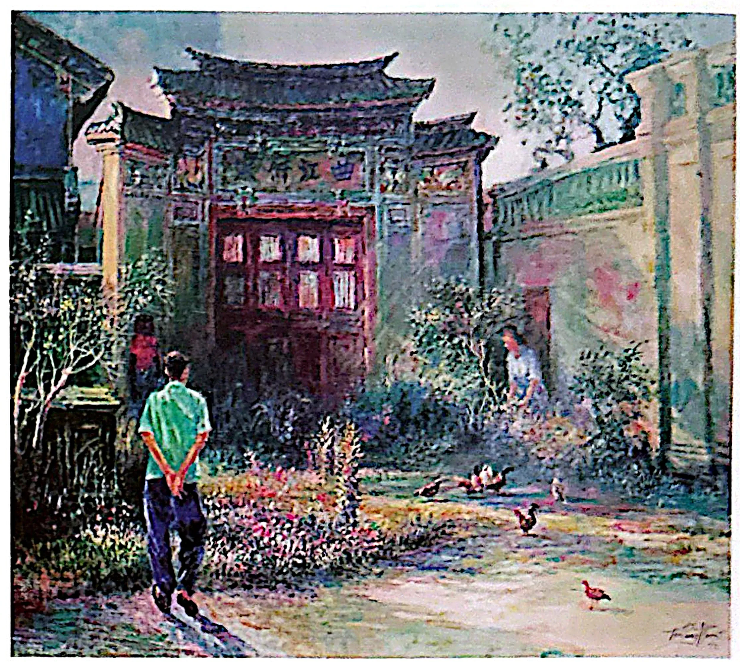 Oil painting titled Cheong Fatt Tze Mansion by Tan Peng Hooi, 1992.