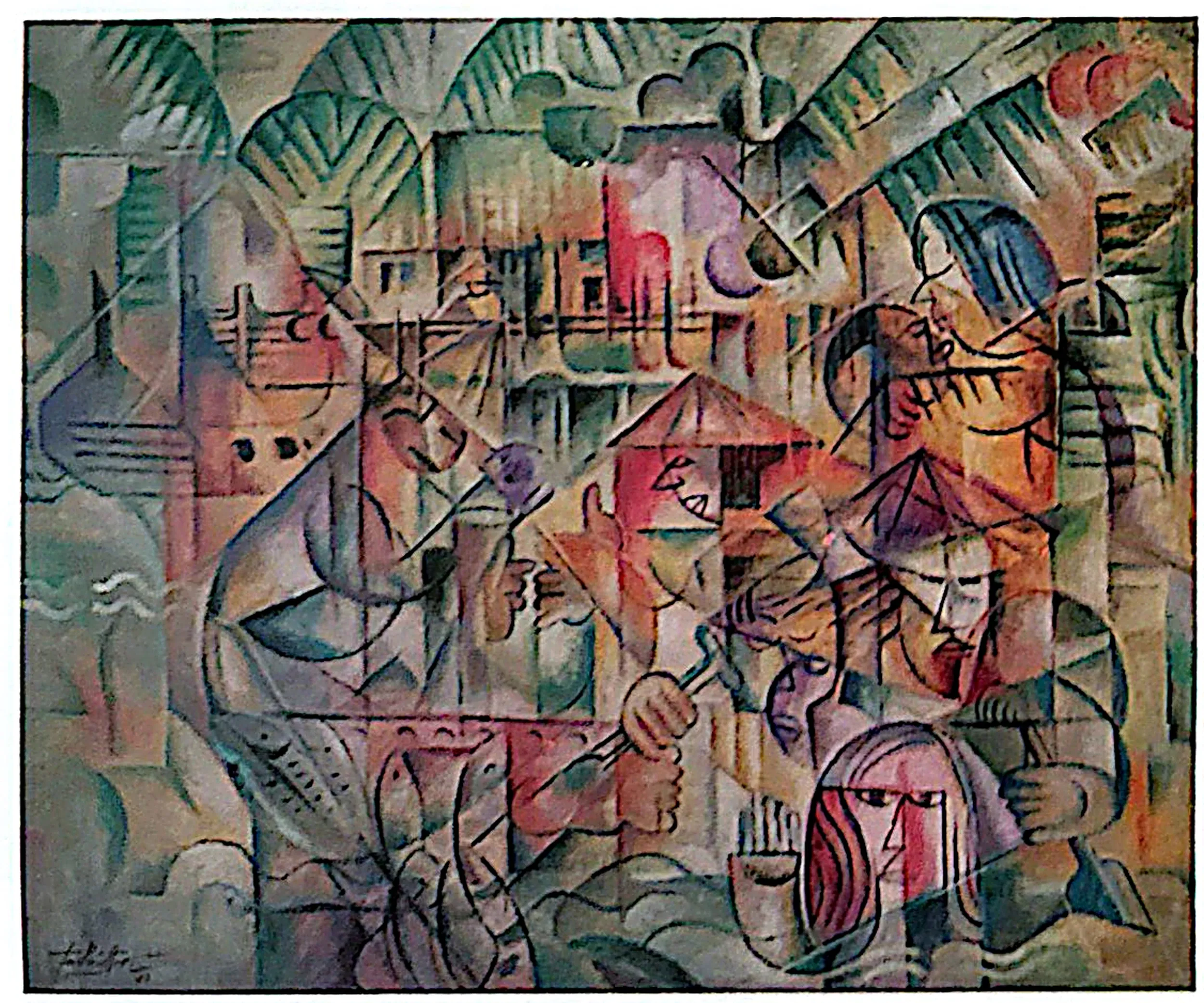 Oil painting titled Fishing Village by Tan Peng Hooi, 1999.