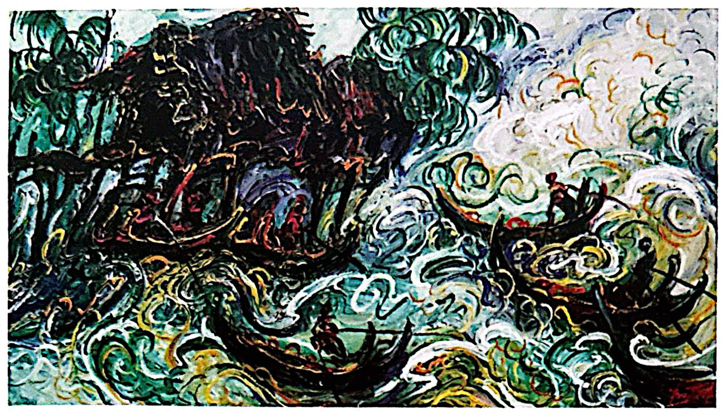 Oil painting titled Fishing Village by Tan Peng Hooi, 1999.