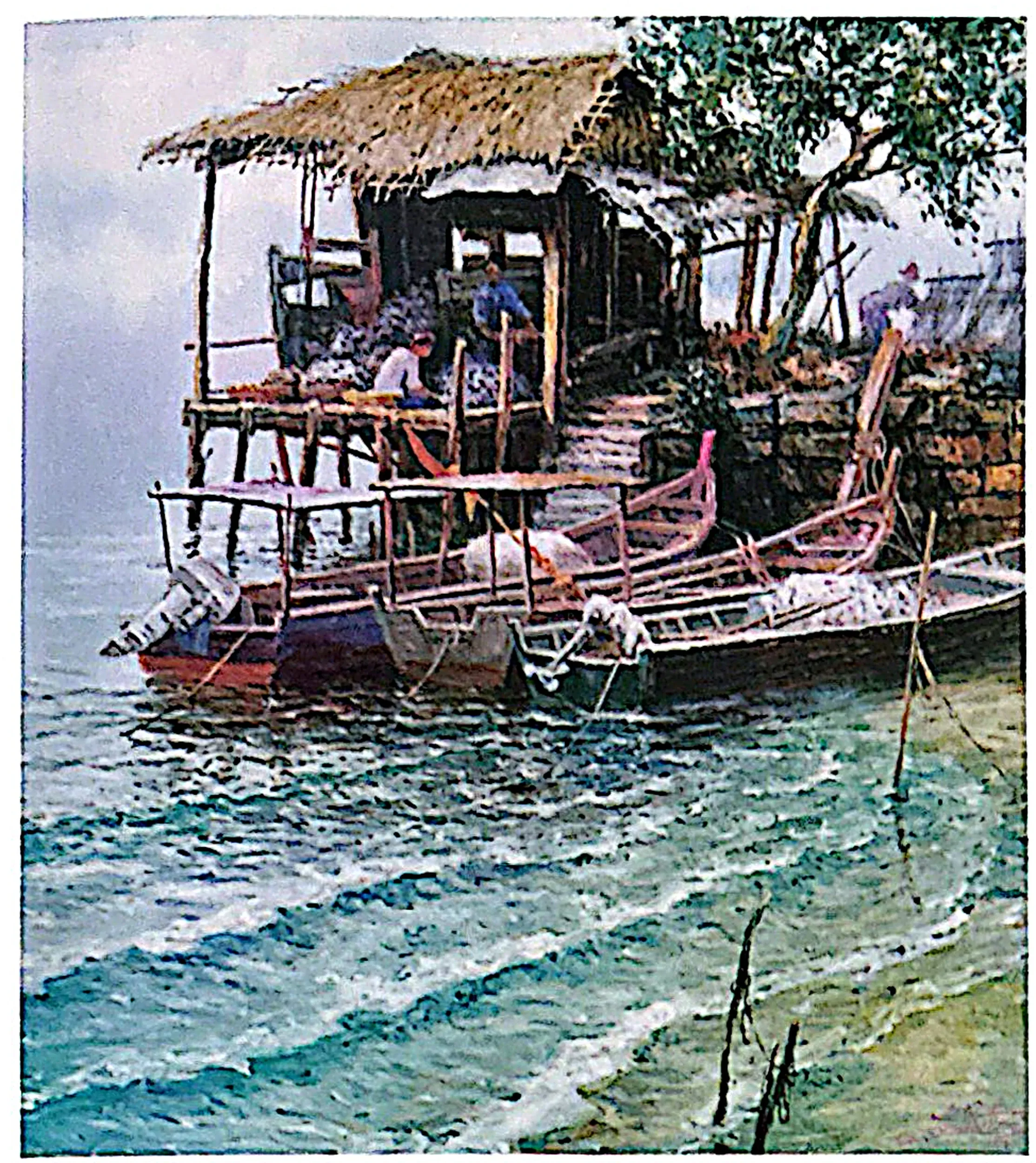 Oil painting titled Fishing Village by Tan Peng Hooi, 1996.
