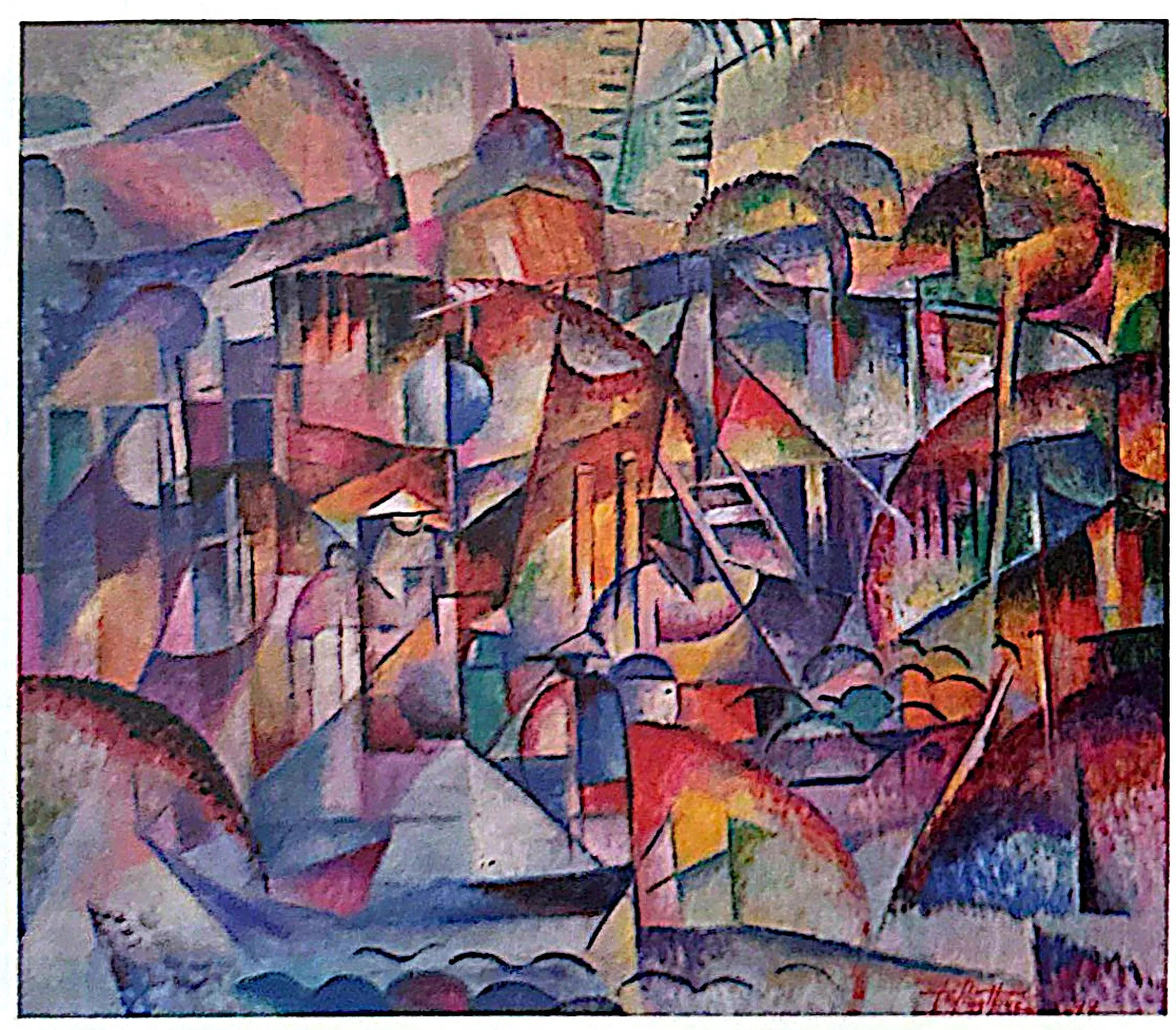 Oil painting titled Fishing Village by Tan Peng Hooi, 1999.