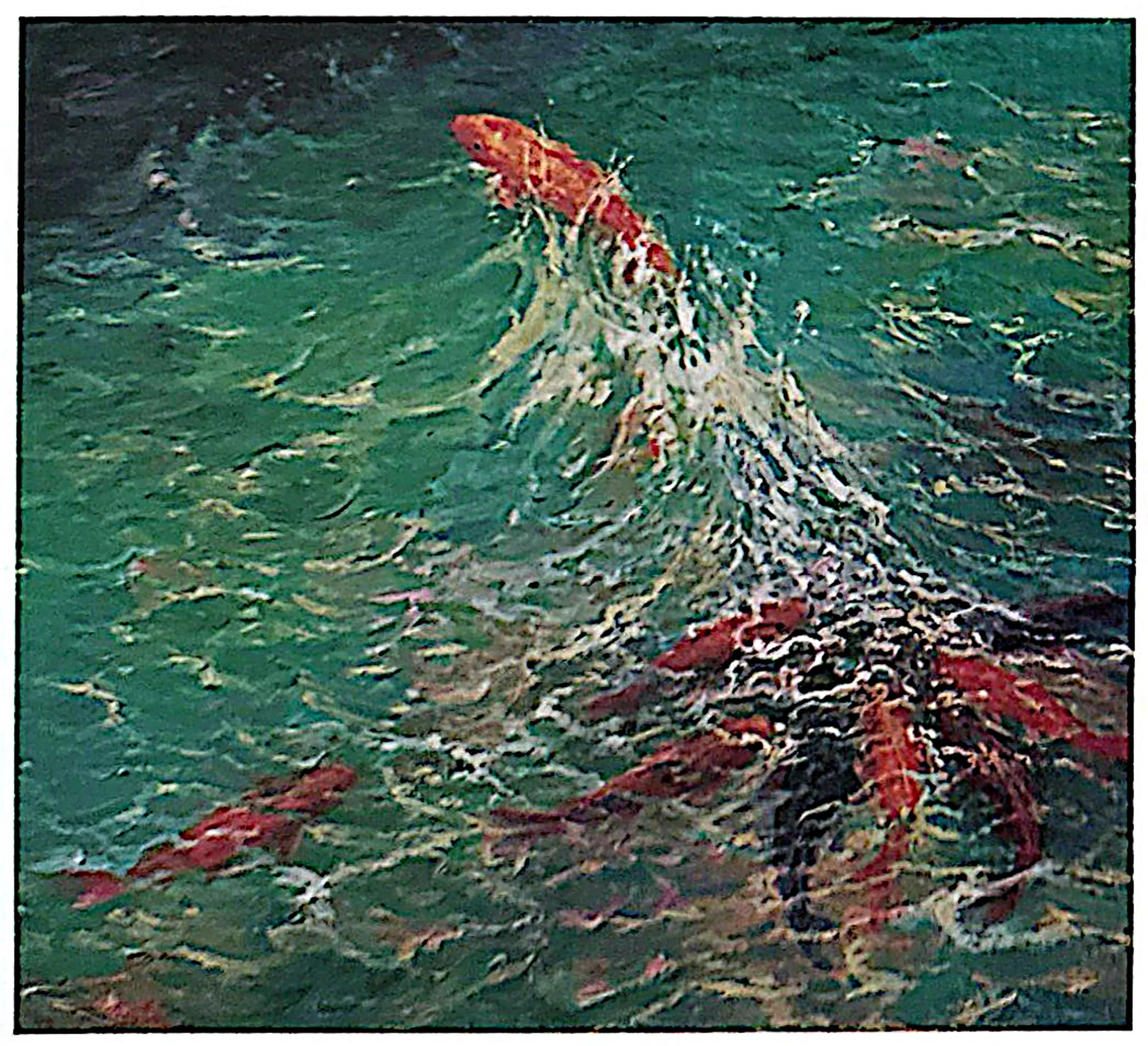 Oil painting titled Golden Carps by Tan Peng Hooi, 1998.