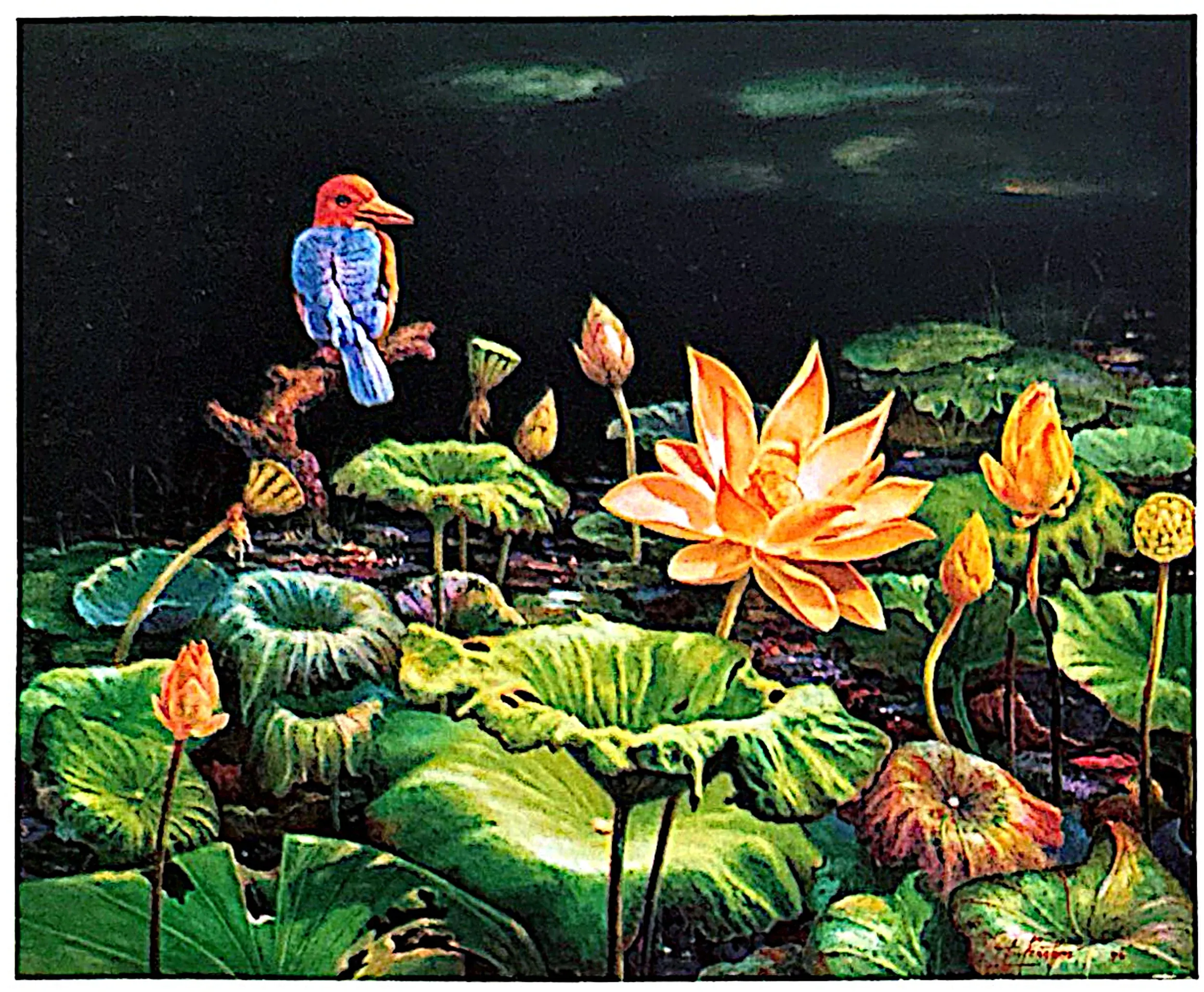 Oil painting titled Lotus by Tan Peng Hooi, 1996.