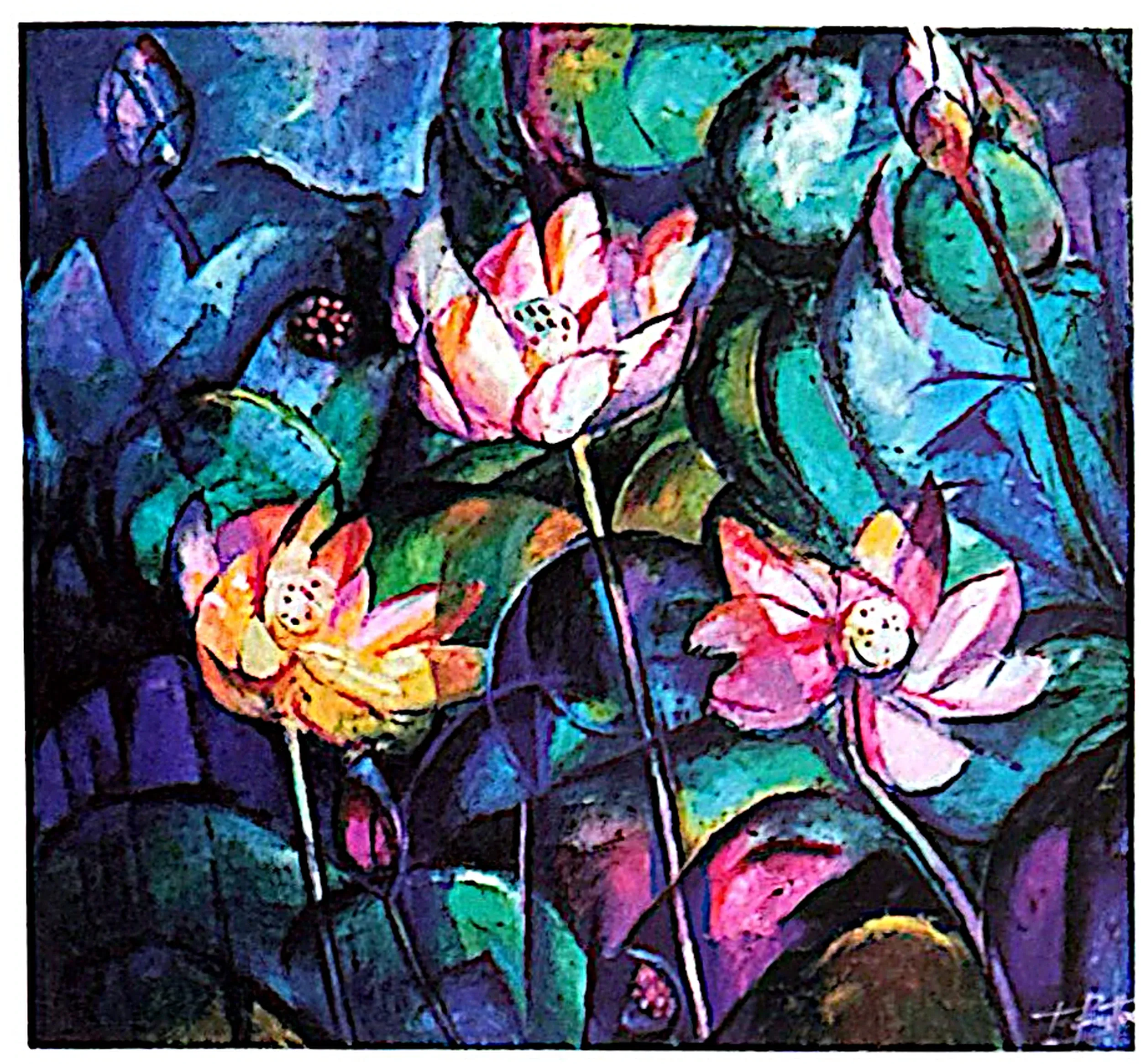 Oil painting titled Lotus by Tan Peng Hooi, 1999.