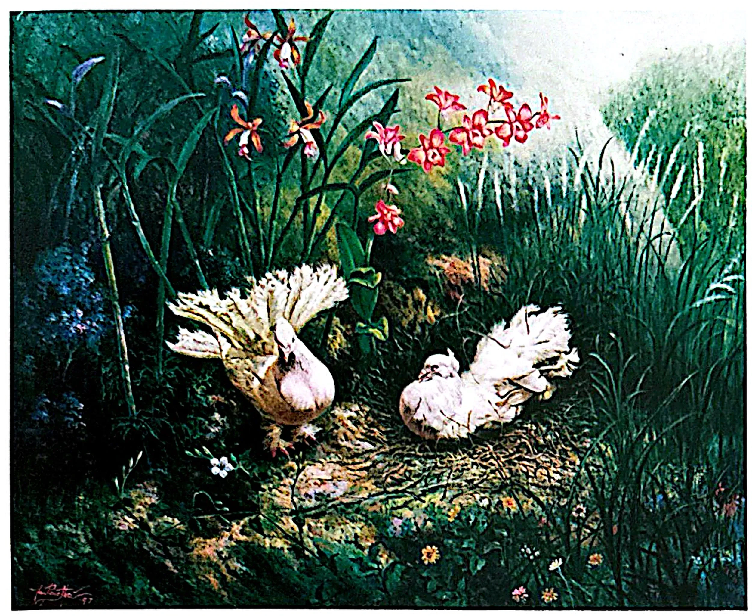 Oil painting titled Peace Doves by Tan Peng Hooi, 1997.