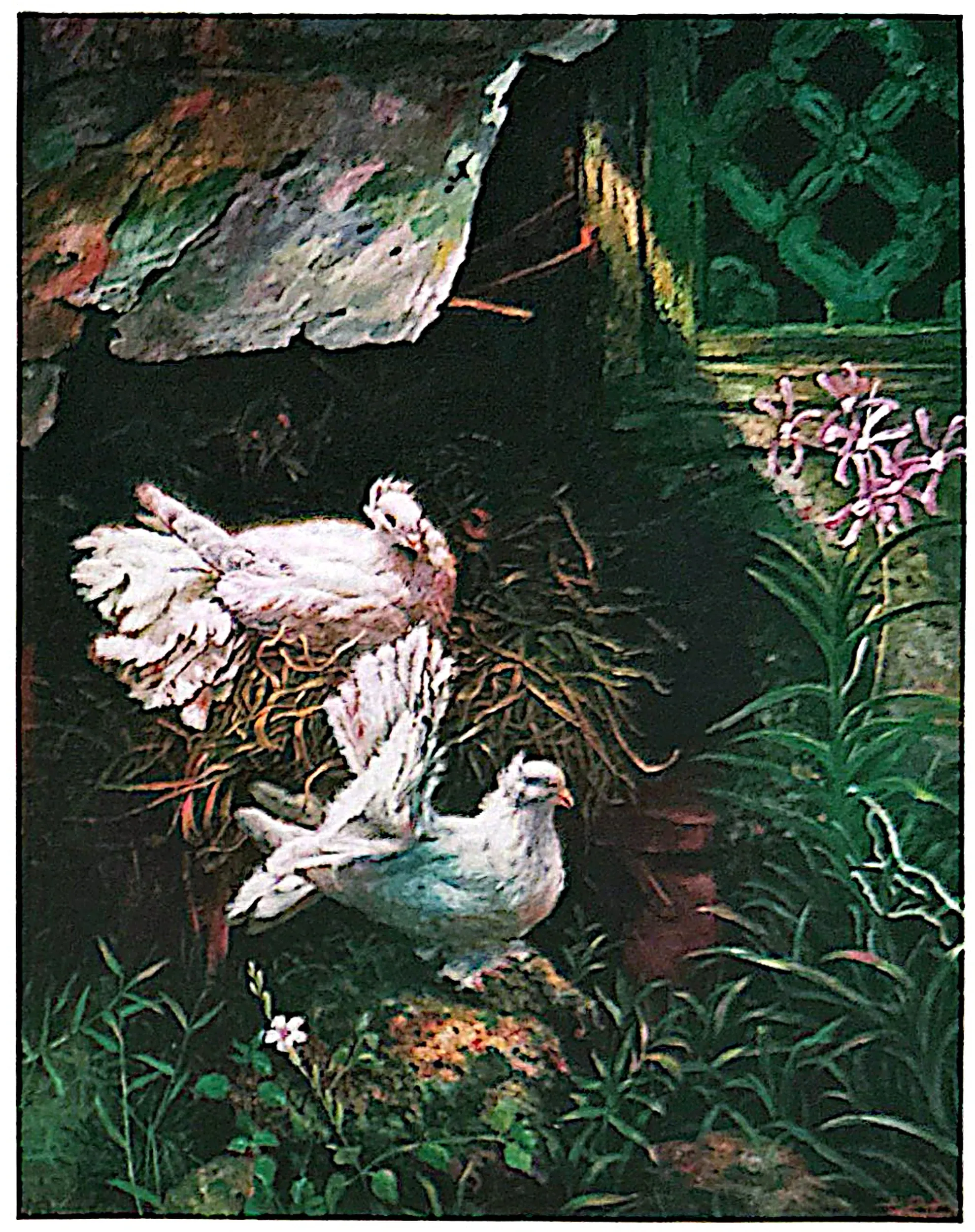 Oil painting titled Peace Doves by Tan Peng Hooi, 1994.
