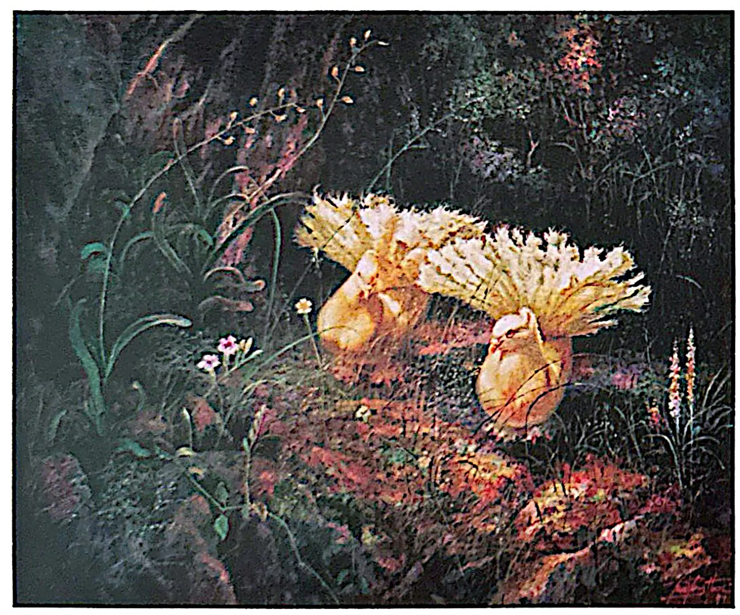 Oil painting titled Peace Doves by Tan Peng Hooi, 1999.