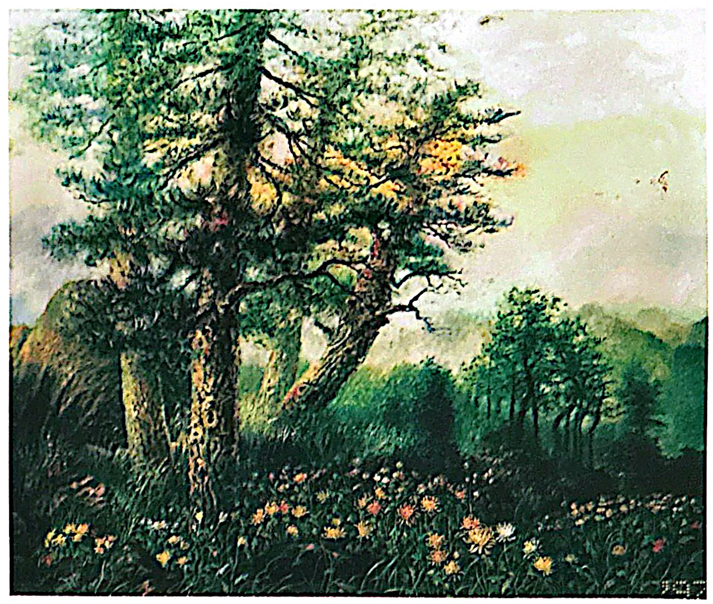 Oil painting titled Pine Tree by Tan Peng Hooi, 1997.