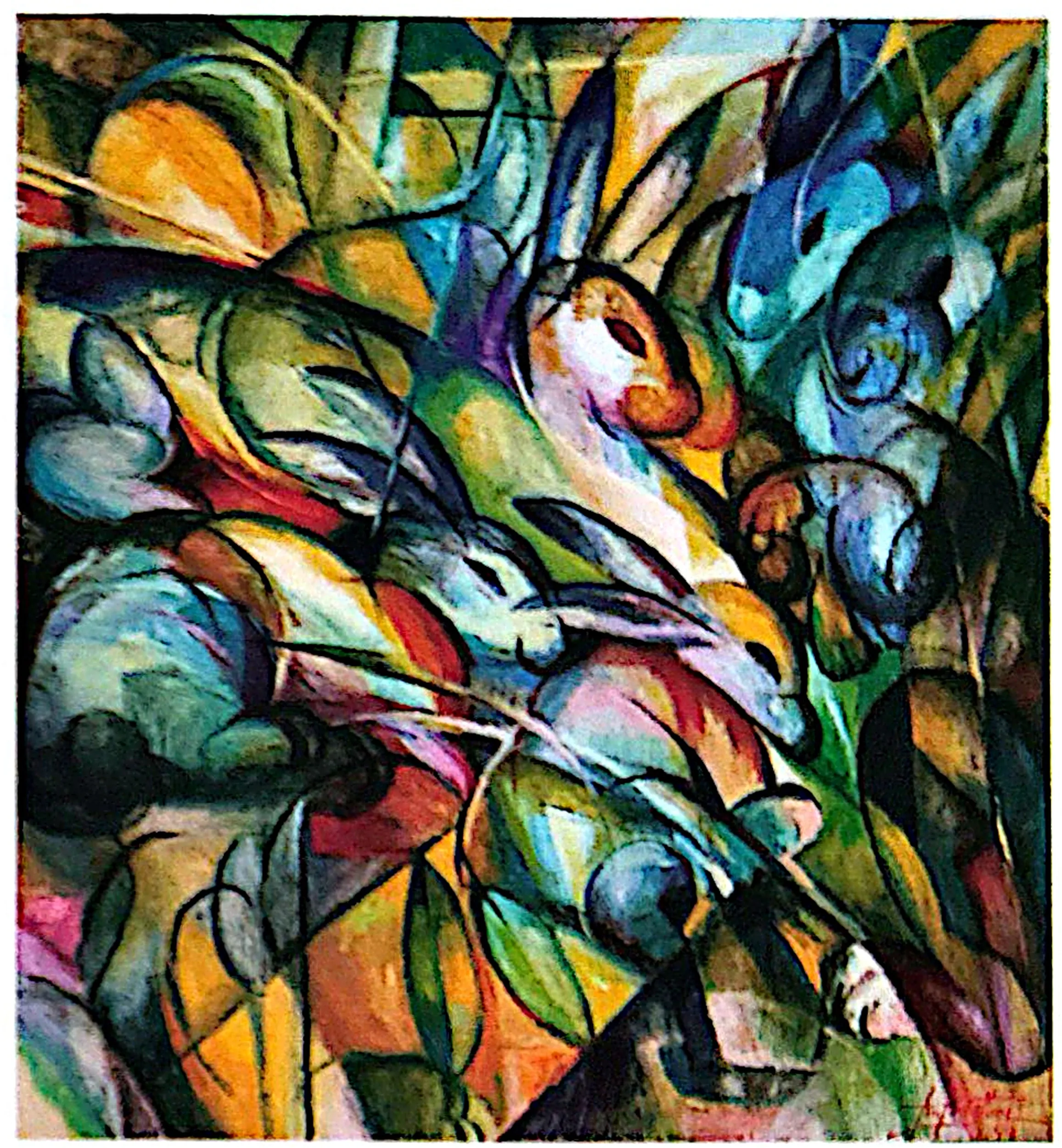 Oil painting titled Rabbits by Tan Peng Hooi, 1999.