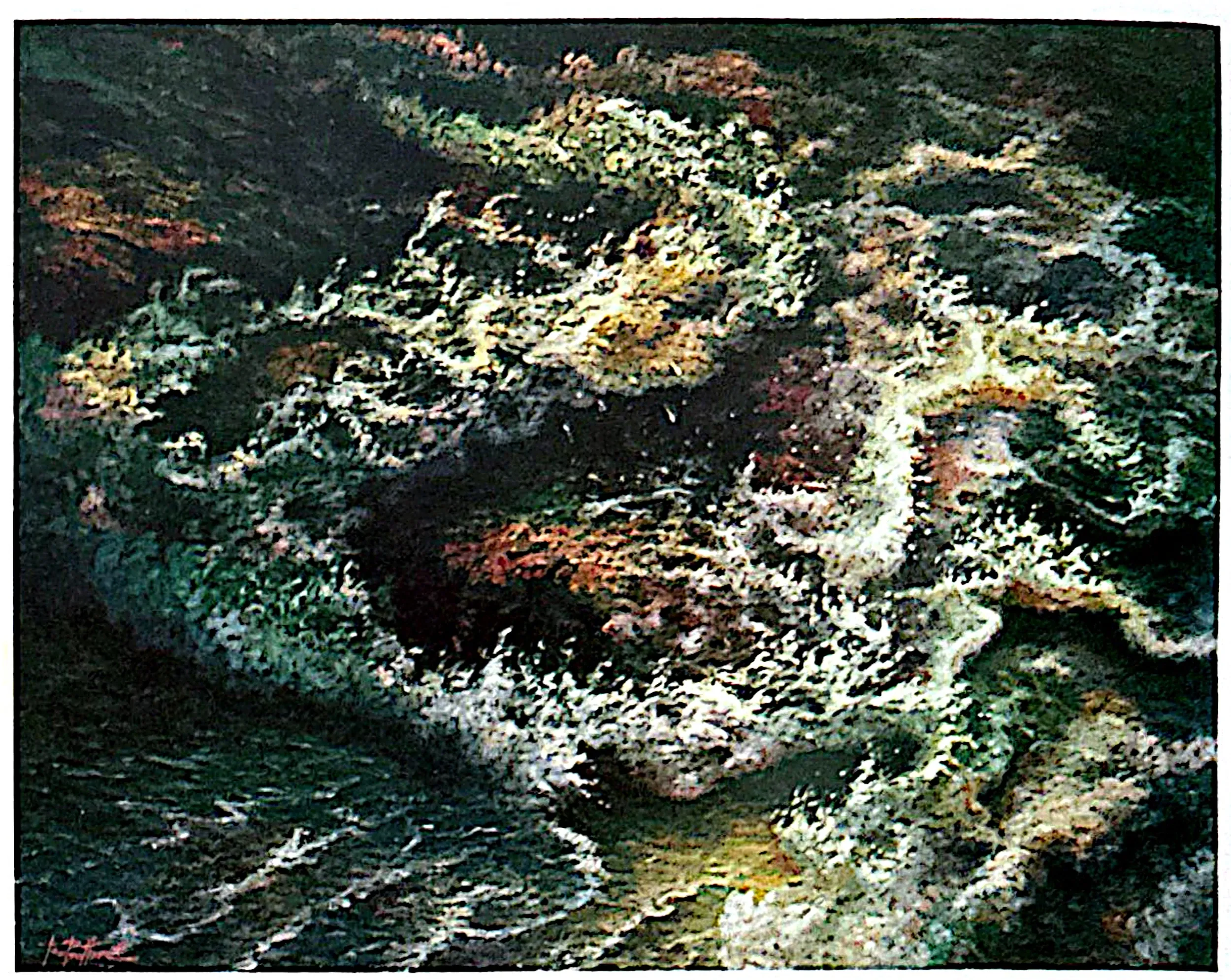 Oil painting titled Tumbling Waves by Tan Peng Hooi, 1995.