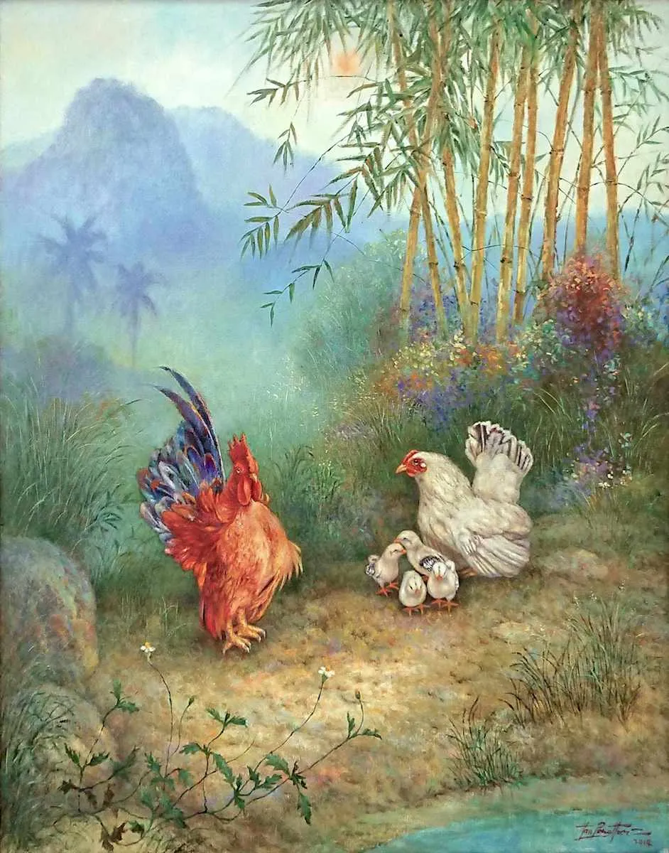 Oil painting of a family group.