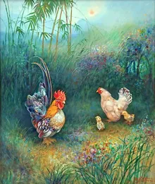 Oil painting of a family group.