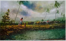 Oil painting titled Herd by Tan Peng Hooi, 1971.