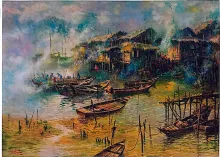 Oil painting titled The Mystery of Nordin St. Ghaut, Penang by Tan Peng Hooi, 1990.