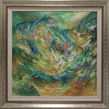Oil painting of breaking sea waves.